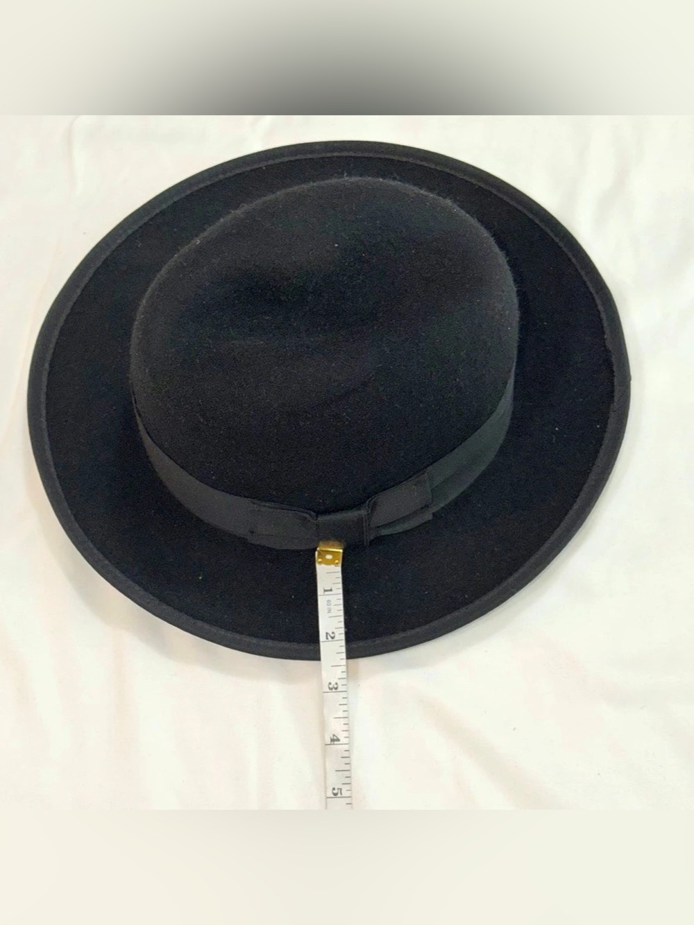Black Felt Fedora Hat Large Made in USA Satin Lined Grosgrain Band - Picture 8 of 8